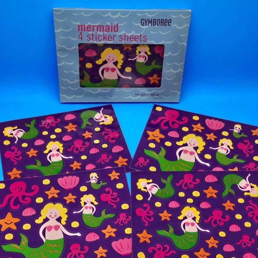 Vintage Rare 2002 Gymboree Mermaid Stickers 4 Sheets -Octopus Jellyfish Starfish